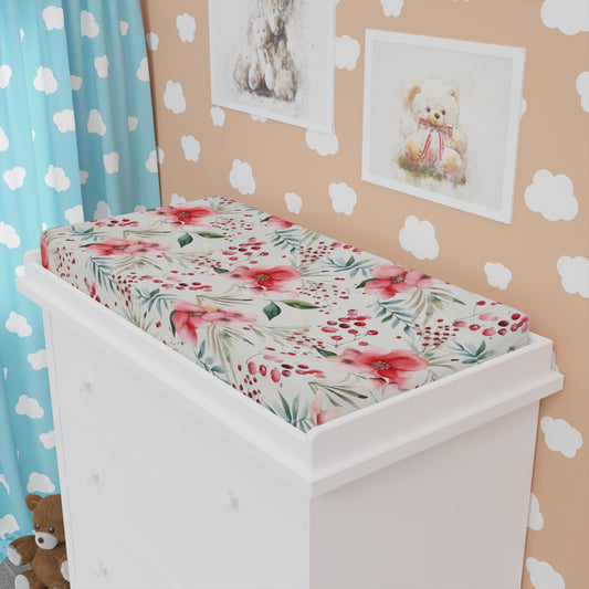 Floral and Cranberry Baby Changing Pad Cover