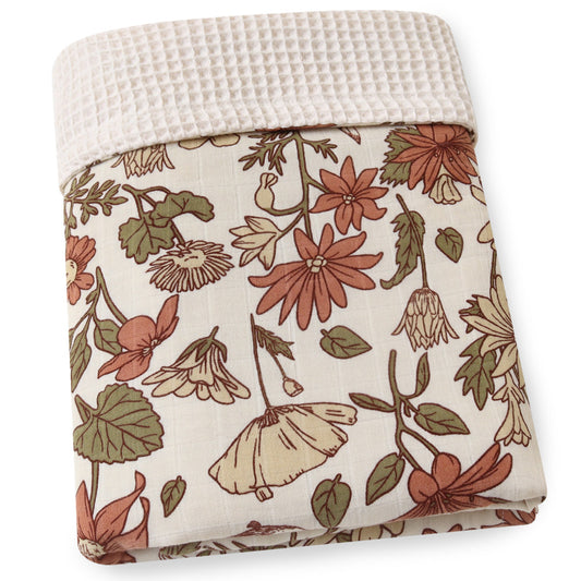 Vintage Flower Waffle Throw - Bamboo Baby