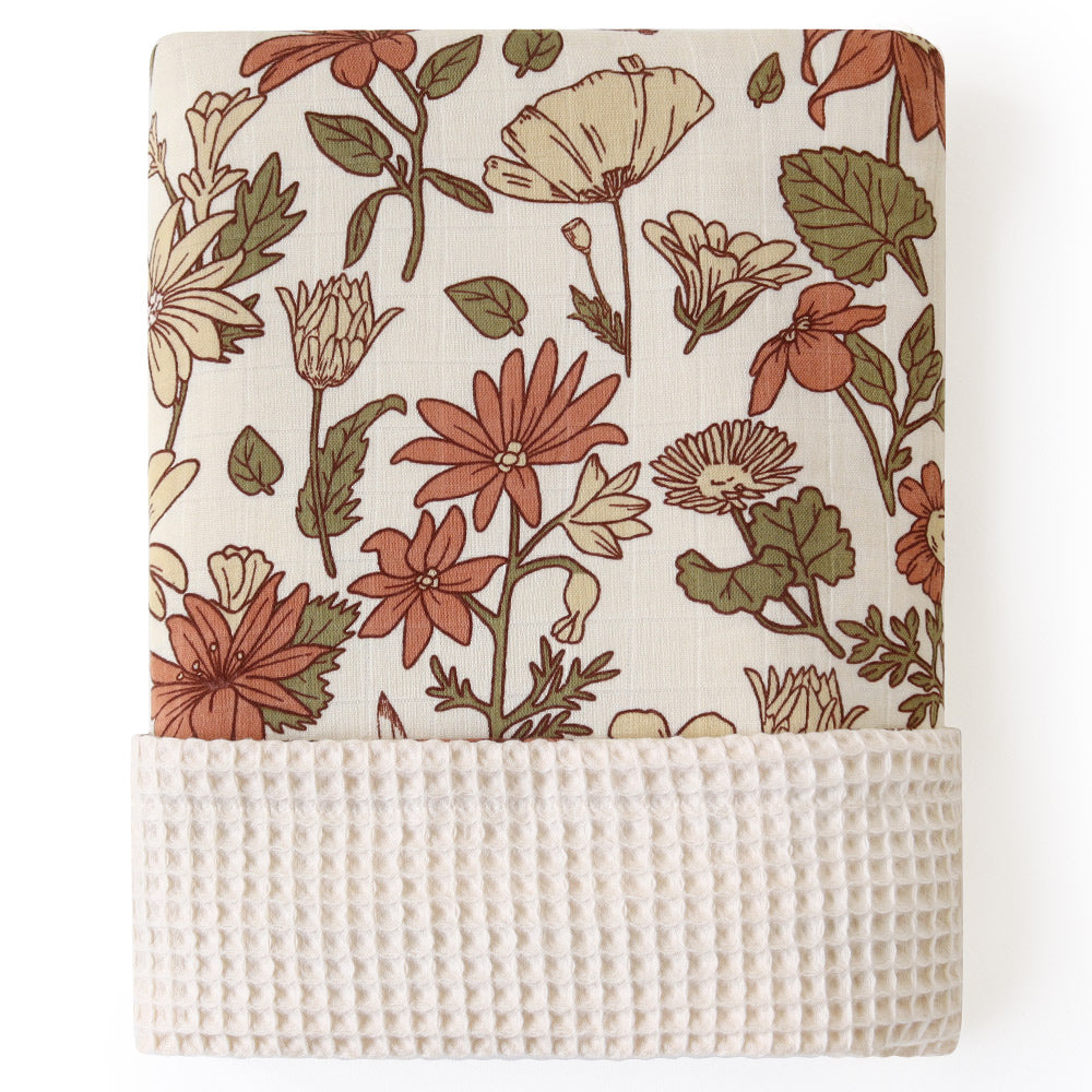 Vintage Flower Waffle Throw - Bamboo Baby