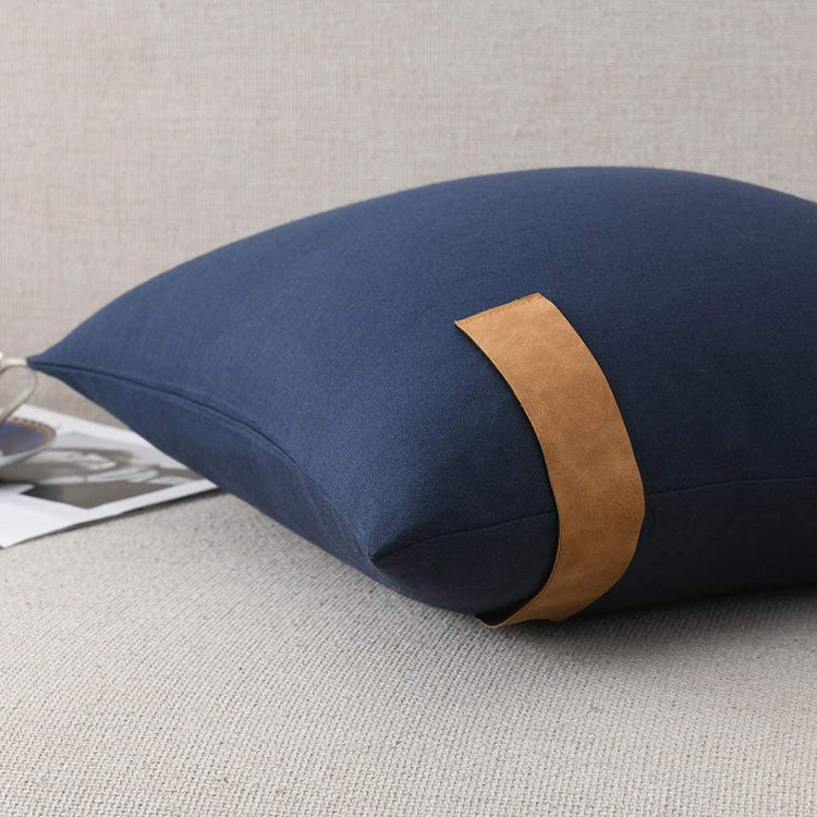 Cotton Pillow with Leather Strap Accent